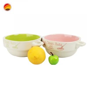 Natural Healty Silk-Screen Printing Stoneware bowl 4PCS  Ceramic Bowl Set  with The Handle
