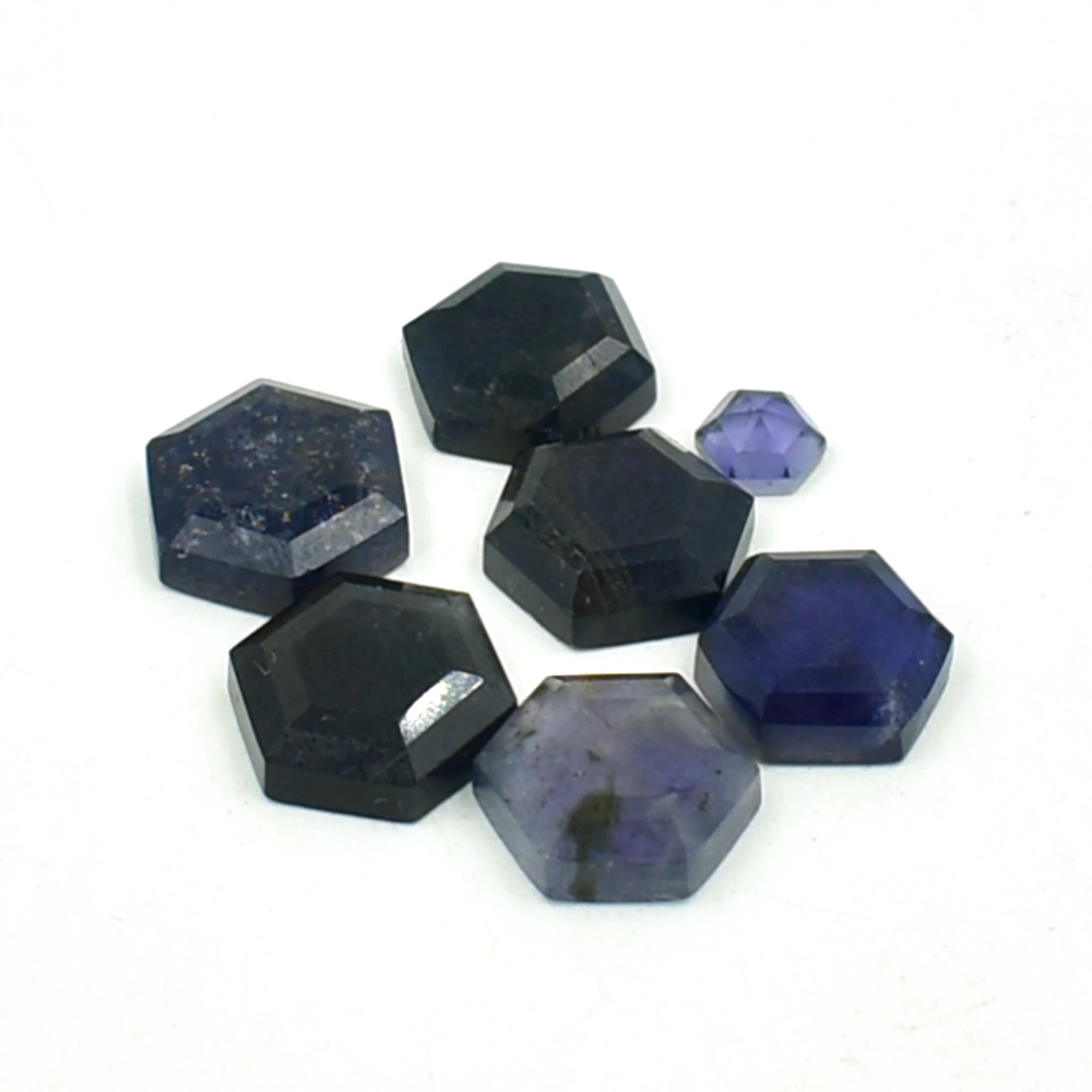 Natural Iolite Faceted Hexagon Shape Rose Cuts, Fancy Hand Faceted Loose Gemstone Rose Cuts, Bracelet Findings Gemstone