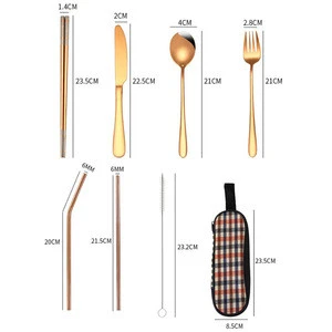New Arrival Metal Flatware Sets Portable Stainless Steel Gold Cutlery Set for Travel