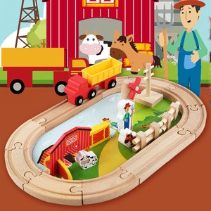 New Arrival Railway Wooden Train Track Set with Block Popular Preschool Children Wood Train Track Toys