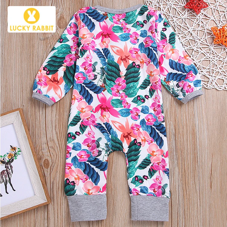 New Arrivals Zipper Sleepsuit Newborn Baby Infant Pajamas Sleepwear Full Print Floral Baby Girl Romper Jumpsuit