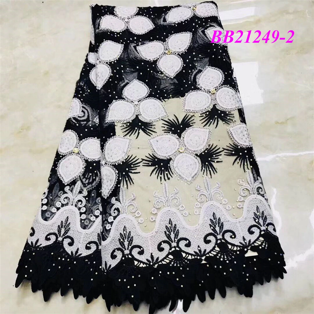 New coming Factory price french tulle net lace fabric with beaded african guipure mix net Beautiful women