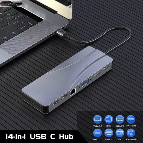 New Design Converter Laptop 8 Port Adapter Docking Station 14 In 1 Usb 3.0 C Hub For Macbook