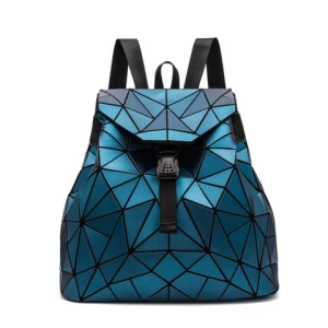 New Design Ladies Artificial Leather Lattice Handbag Glossy Convertibale Geometric Luminous Backpack