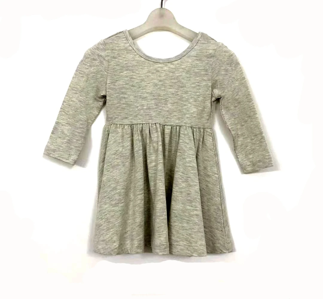 New Design Solid Color Long Sleeve Breathable Clothes Dresses Children Girl For Sale