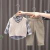 New Spring Autumn Baby Boys Clothes Suit Children Casual Plaid Shirt Vest Pants 3Pcs Sets Toddler Cotton Costume Kids Tracksuits