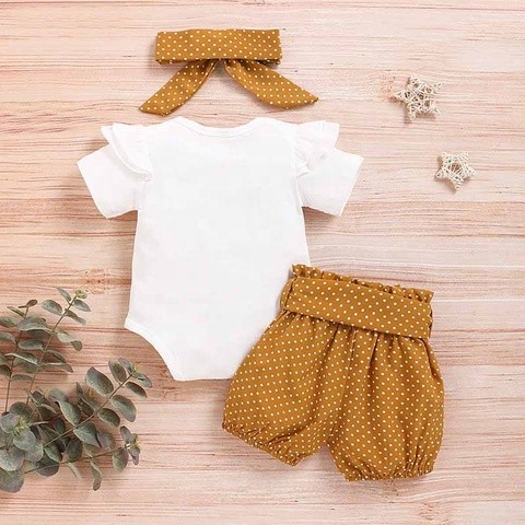 Newborn Baby Girls Outfits Sets Newborn Baby Girls Ruffle Letter Print Bodysuit Romper+Dot Shorts Outfits Baby Girl Clothing