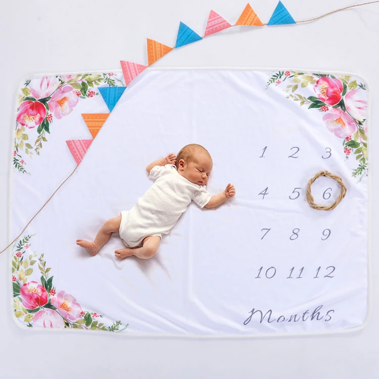 Newborn baby photography background baby blanket, adjustable monthly baby milestone print swaddles blanket