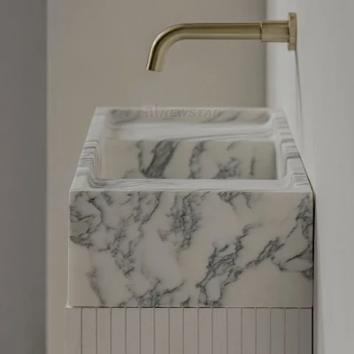 Newstar Luxury Bathroom Pedestal Sink Modern Bathroom Vanity Wash Basin Natural Arabescato Corchia Marble Wash Basin Sink