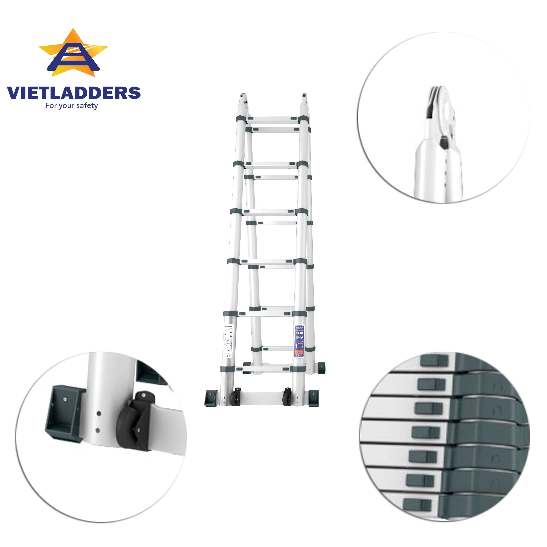 NK-VL50AI Vietladders Smart Double telescopic aluminium ladder with folding designs
