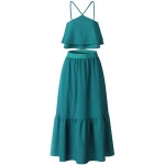 off shoulder halter neck  crops tops and long skirts two pieces suits ruffles plus size dress skirts women sets