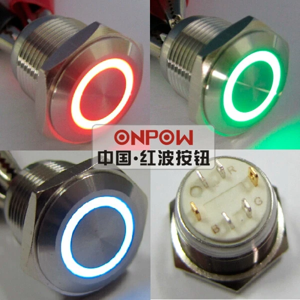 ONPOW 16mm 3 LED color RGB metal push button switch (GQ16F-10E/J/RGB/S,IP65 waterproof,CE, RoHS)