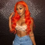 Orange Color Body Wave 100% Human Hair Lace Front Wig Tangle And Shedding Free Long Part 13*6 Lace Wig Shipping Fast