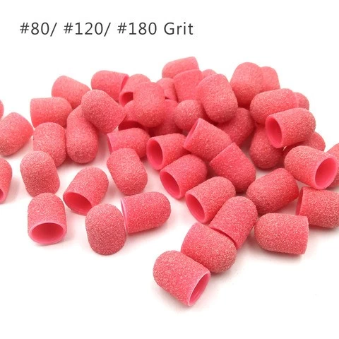 50Pcs 10*15mm Plastic Base Pink Sandingcap With Grip Pedicure Care Polishing Sand Block Drill Accessories Foot Cuticle Tool