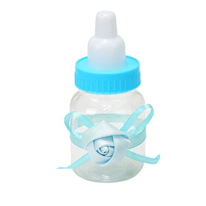 Plastic Pink And Blue Feeder Bottle With Ribbon Bow Candy Chocolate Box Party Birthday Baby Shower Candy Bottle