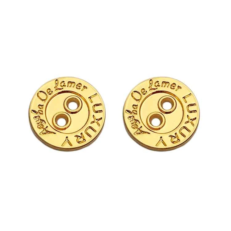 Plating color fashion custom 2-hole embossed brand logo metal button for garments/shirts