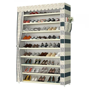 Portable 10 Tiers 16mm Steel Pipe Home Fabric Shoes Rack Shelf  Shoe Storage Closet Furniture Organizer Cabinet
