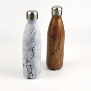 Promotion 17oz stainless steel water bottle cola shaped bottle marble and wooden design