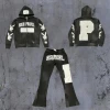 Rainbow Touches  Custom Sun Faded Vintage Streetwear Heavyweight Hoodie Acid Wash Flare Sweatpants Suit Tracksuits For Men