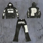 Rainbow Touches  Custom Sun Faded Vintage Streetwear Heavyweight Hoodie Acid Wash Flare Sweatpants Suit Tracksuits For Men