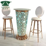 Rechargeable golden stainless steel round led light up bar table