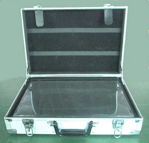 Rectangle Silver and Black Aluminium Sales Display Case with Compartments
