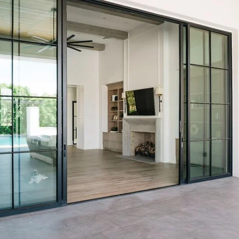 Residential Outdoor Aluminum Soundproof Plexiglass Slim Metal Frame French Sliding Door