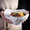 Round design tableware. Marble wood frame bowl Fruit salad bowl