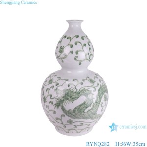 Rynq282 Handmade Green Gourd Bottle with Dragon Pattern Flower Vase