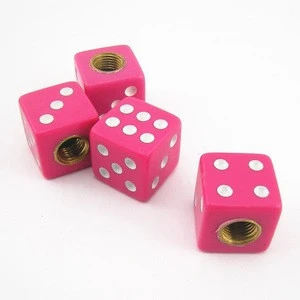 Set of 4 Dice tire dust valve caps for Car or Bike - opaque pink