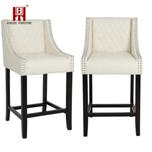 Shauhin Quilted PU Leather Upholstered 39&quot; Bar Stool Chair, Accent Nail Trim Barstool Set