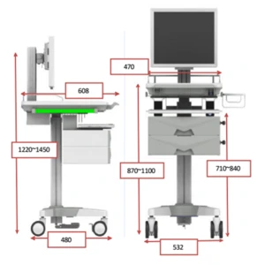 Silent height adjustable mobile monitor stand computer hospital trolley
