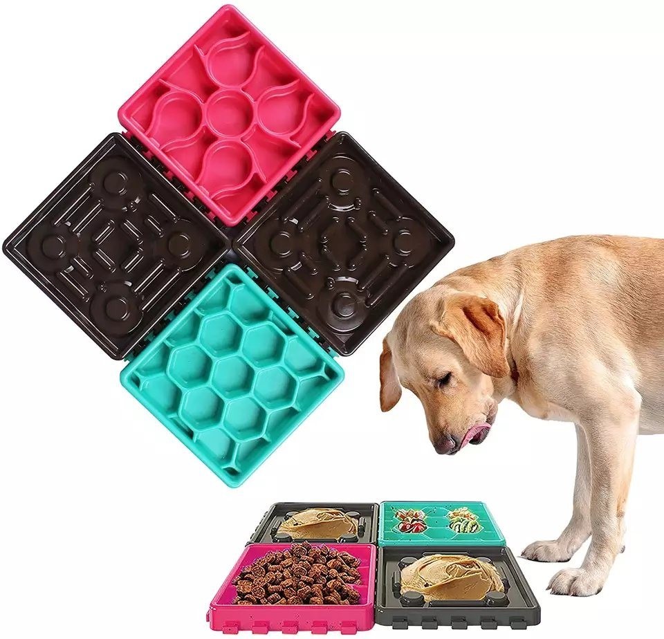 Silicone Pet Non Slip Slow Food Plate Utensils Four in One Combination Dog Food Bowl Pad