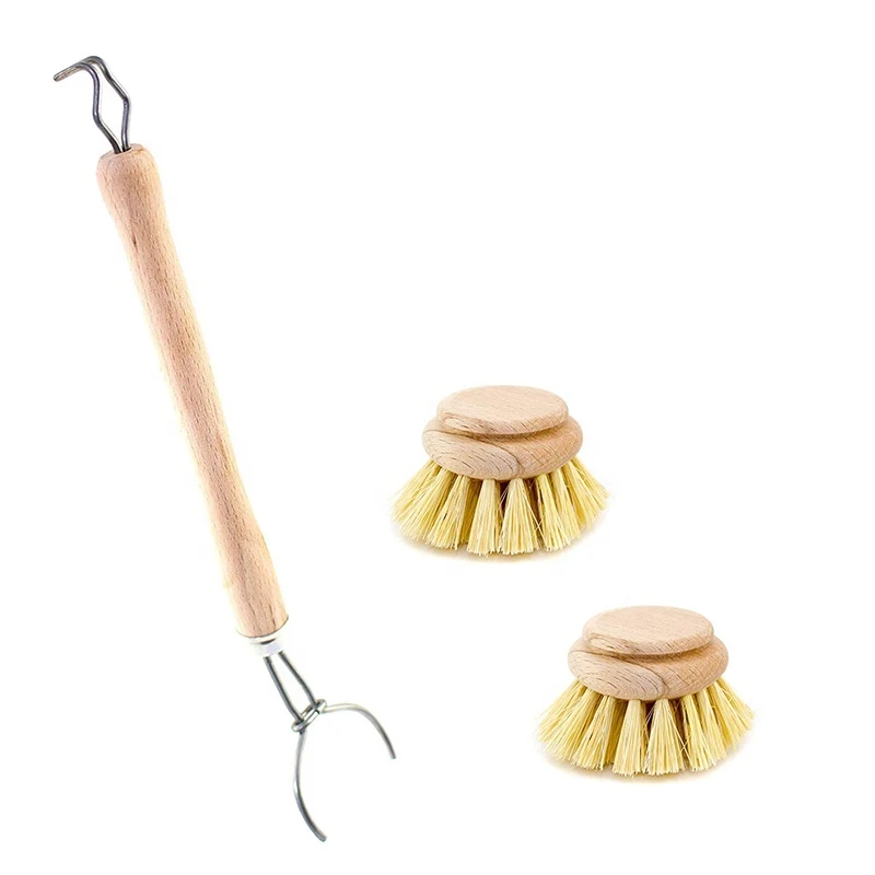 Sisal Beech Wood Long Handle Pot Brush Dish Bowl Washing Cleaning Brush Household Kitchen Cleaning Tool