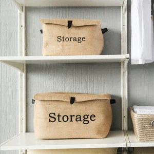 Small Jute Fabric Storage Box Organizer Clothes Storage Boxes With Lid