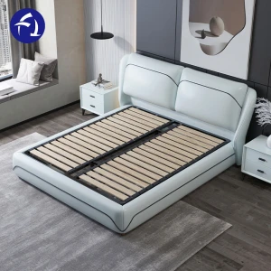 Solid Wood Bed Storage blue leather upholstered beds hotel apartment bedroom furniture sets leather double king size bed frame