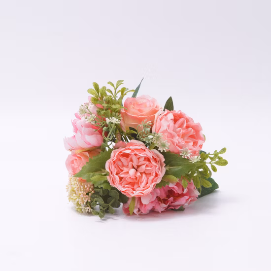 Bride Holding Bouquets Artificial Rose and Penoy Wedding Flowers