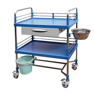 Stainless steel frame hospital use three-deck abs plastic tray medical equipment trolley