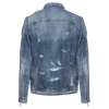 street wear men&#039;s ripped stylish front and arms zipper closure cotton jeans made denim jackets