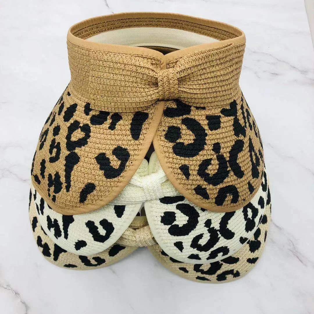 Summer Hats Bowknot Leopard Visor Straw Sunhats