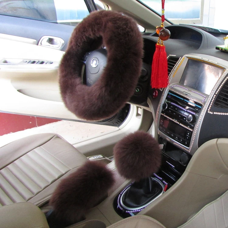 Superior Fluffy Sheepskin Fur Car Steering Wheel Cover