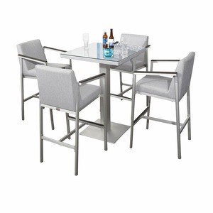 Tempered glass top  modern brushed aluminum 4 seater  furniture  table chairs bar outdoor