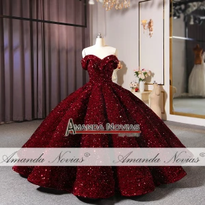 TikTok Off the shoulder wine red wedding dress ball gown  party dress prom dress