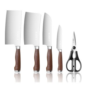 Top End Stainless Steel Wooden 5pcs Kitchen Knife Set For Wholesale