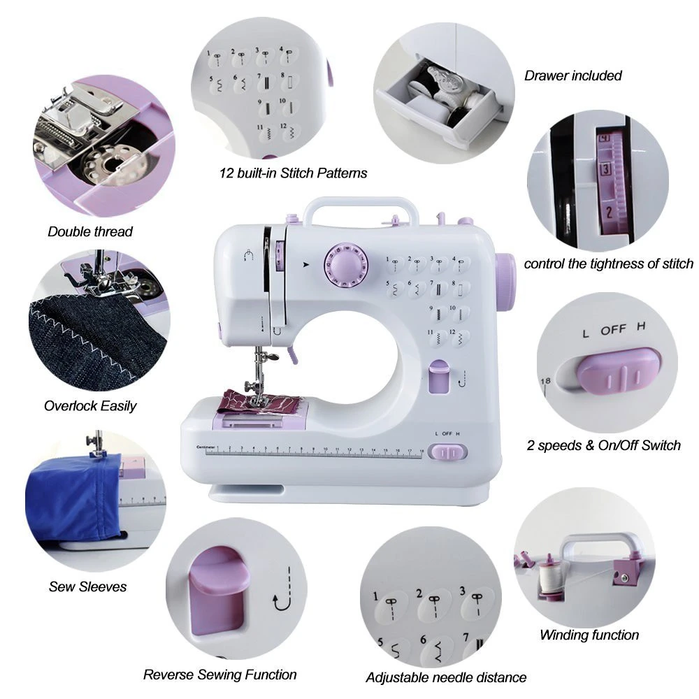 UCHOME 12 Stitches Mini Sewing Machine 505A Portable Knitting Machine Multifunction Electric Replaceable Presser Foot