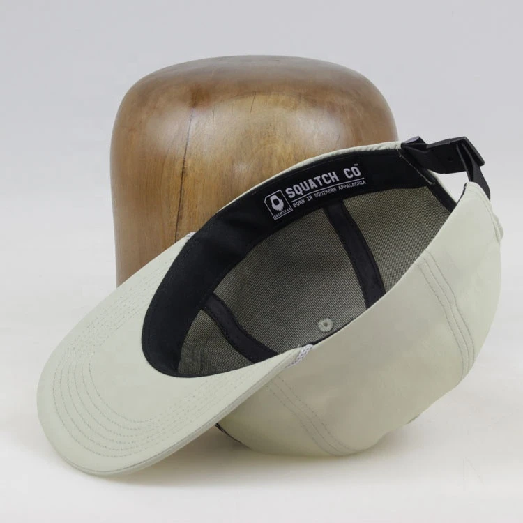 unisex custom label tag camcel nylon five panel hat adjust nylon belt strap hat