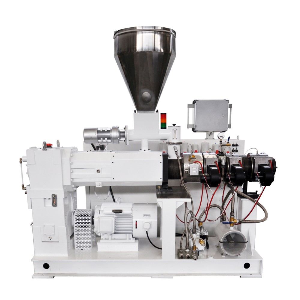 Vertical style gear box ZS65/132 twin conic screw plastic extruder for PVC material