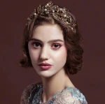 Vintage Baroque Gold Pearl Leaf Bridal Tiara Crystal Crown Headband Headpiece Vine Tiara Wedding Hair Accessories Bride Headband