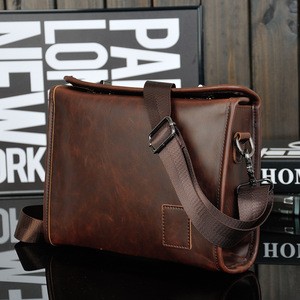 Vintage double lock crazy horse leather men shoulder handbags messenger bags