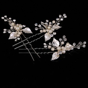 Wedding Bride Pearl Crystal Flower Shaped Hair Pins For Women